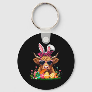 Bunny Cow Bow Tie Eating Carrot Easter Eggs Owner Key Ring
