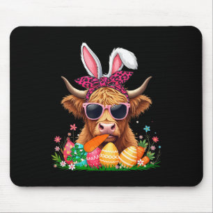 Bunny Cow Bow Tie Eating Carrot Easter Eggs Owner Mouse Pad