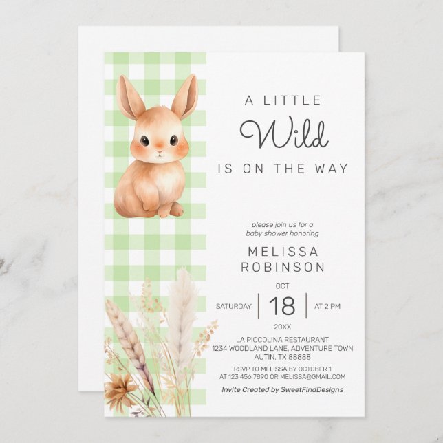 Bunny Cub Fall Forest Pampas Baby Shower Invitation (Front/Back)