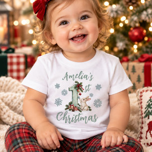 Bunny Custom Baby's First Christmas Baby T-Shirt