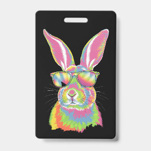 Bunny Cute Face Rabbit Glasses Easter Tie Dye ID Badge
