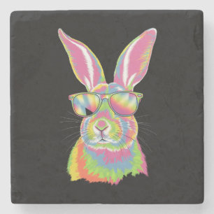 Bunny Cute Face Rabbit Glasses Easter Tie Dye Stone Coaster