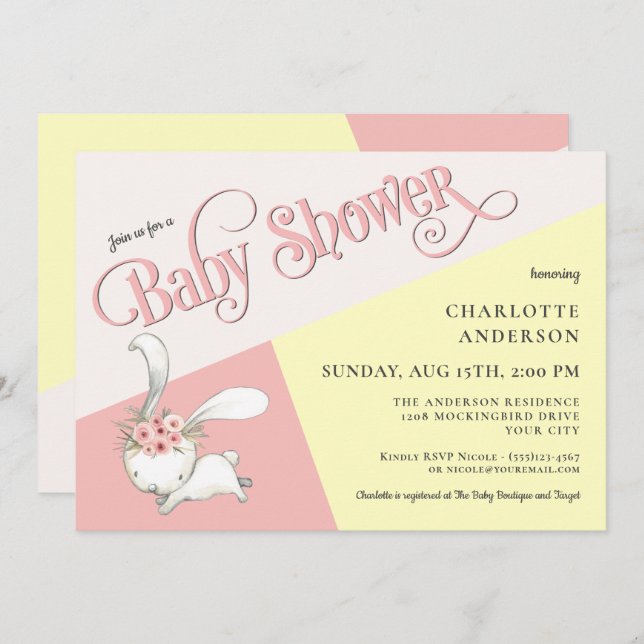 Bunny Cute Pastel Girl Baby Shower Invitation (Front/Back)