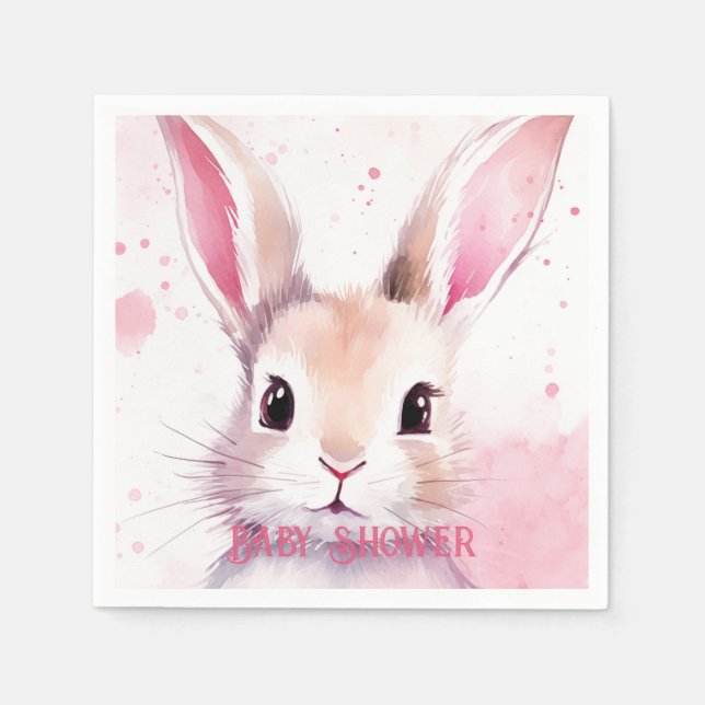 Bunny Cute Watercolor Pink baby shower Napkin (Front)