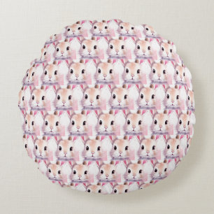 Bunny Cute Watercolor Pink baby shower Round Cushion
