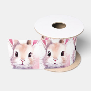 Bunny Cute Watercolor Pink baby shower Satin Ribbon