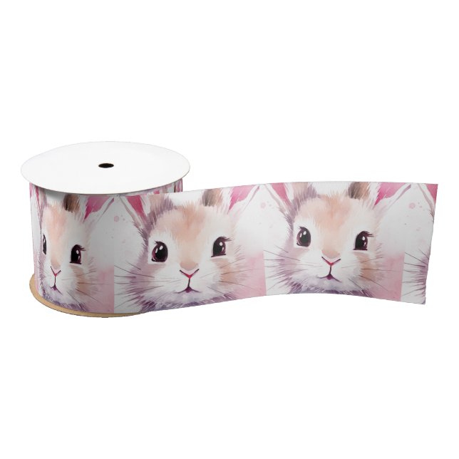 Bunny Cute Watercolor Pink baby shower Satin Ribbon (Spool)