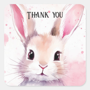 Bunny Cute Watercolor Pink baby shower Square Sticker