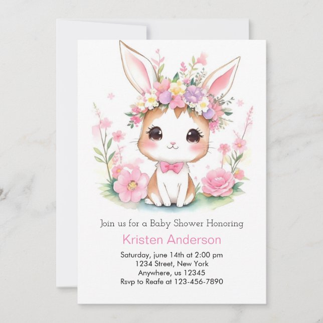 Bunny Dreams: A Personalised Baby Girl's Shower Invitation (Front)