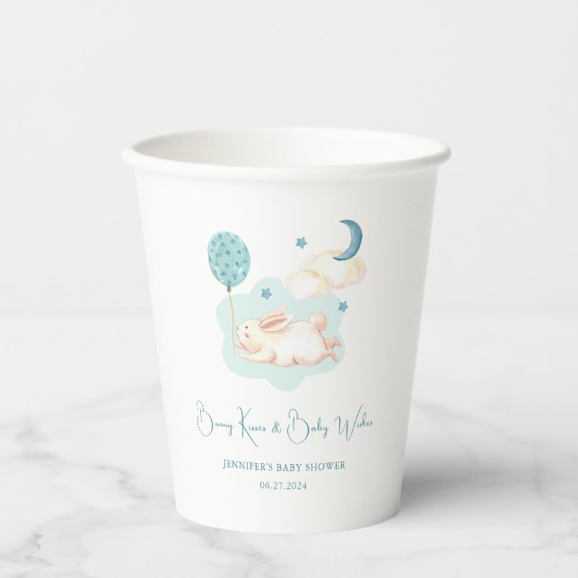 Bunny Dreams Blue Baby Shower Paper Cups (Front)