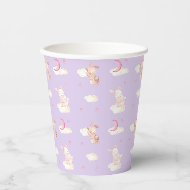 Bunny Dreams Purple Baby Shower  Paper Cups (Front)