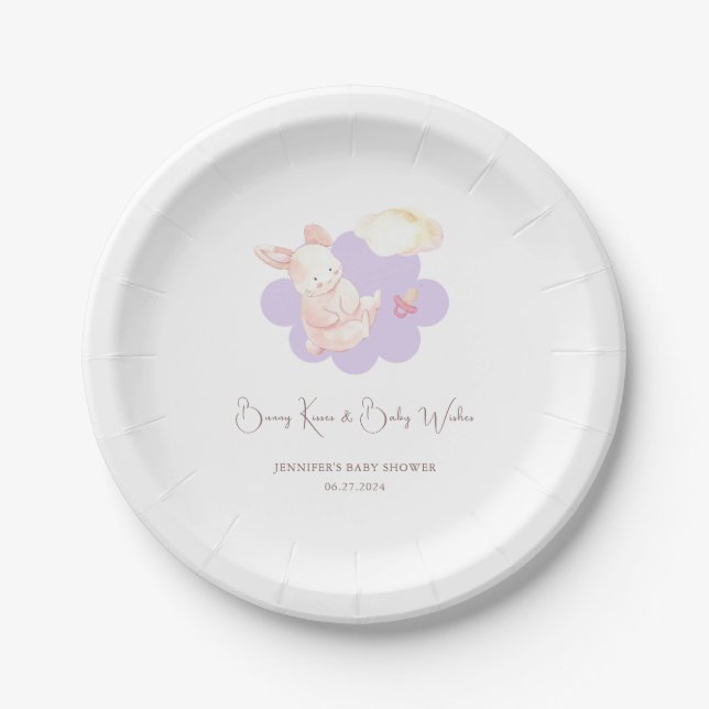 Bunny Dreams Purple Baby Shower  Paper Plate (Front)