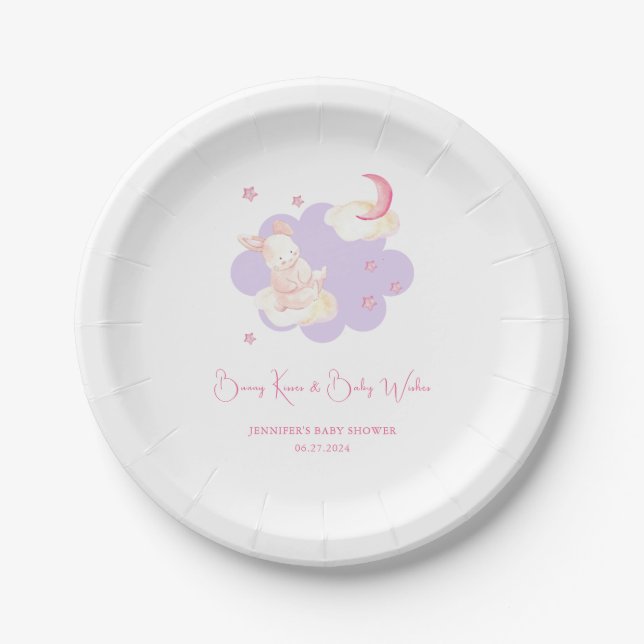 Bunny Dreams Purple Baby Shower  Paper Plate (Front)