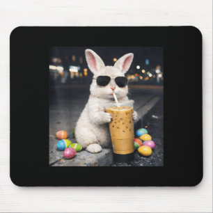 Bunny Drinking Iced Coffee Funny Easter Egg Rabbit Mouse Pad