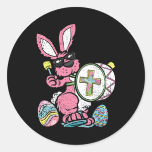 Bunny Drummer Easter Egg Hunting Spring Rabbit Jes Classic Round Sticker