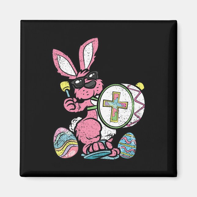 Bunny Drummer Easter Egg Hunting Spring Rabbit Jes Magnet (Front)