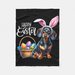 Bunny Ear Dachshund Dog Easter Eggs Happy Easter D Fleece Blanket