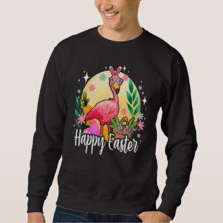 Bunny Ear Flamingo with Easter Egg Basket Happy Ea Sweatshirt