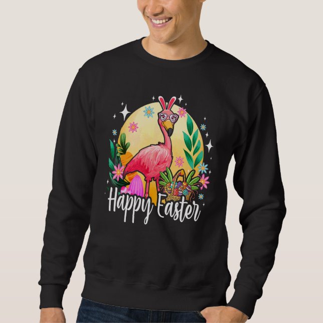 Bunny Ear Flamingo with Easter Egg Basket Happy Ea Sweatshirt (Front)