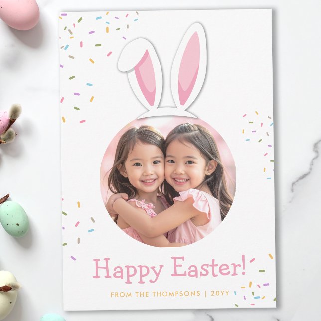 Bunny Ears And Colorful Sprinkles Easter Photo Card (Creator Uploaded)