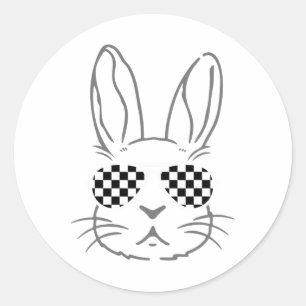 Bunny Ears Retro Sungles Funny Easter Race Car Che Classic Round Sticker
