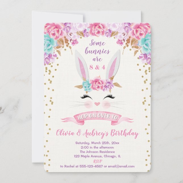 Bunny Easter bunnies joint birthday party Invitation (Front)
