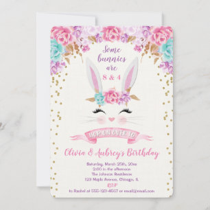 Bunny Easter bunnies joint birthday party Invitation