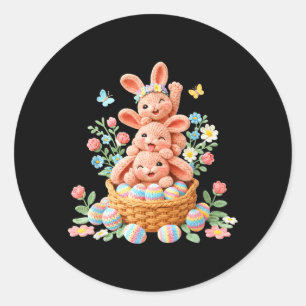 Bunny Easter Day Yarn Crochet Cute Rabbit Face Egg Classic Round Sticker