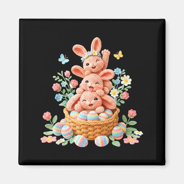 Bunny Easter Day Yarn Crochet Cute Rabbit Face Egg Magnet (Front)