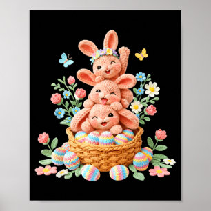 Bunny Easter Day Yarn Crochet Cute Rabbit Face Egg Poster