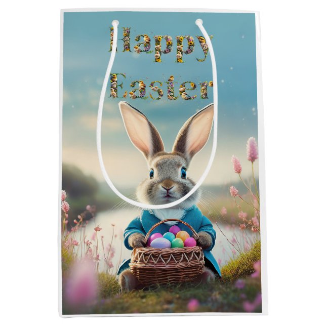 Bunny Easter Egg Basket Happy Easter Medium Gift Bag (Front)