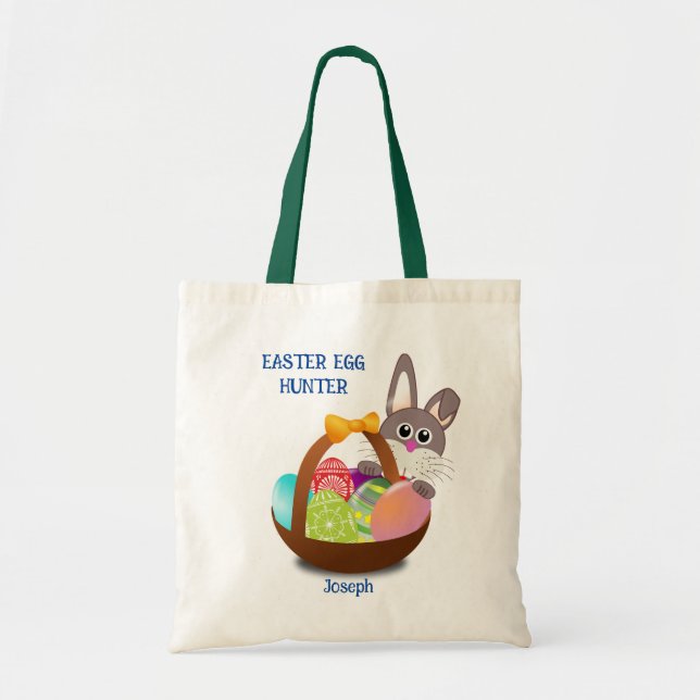 Bunny Easter Egg Hunt Basket Tote Bag (Front)