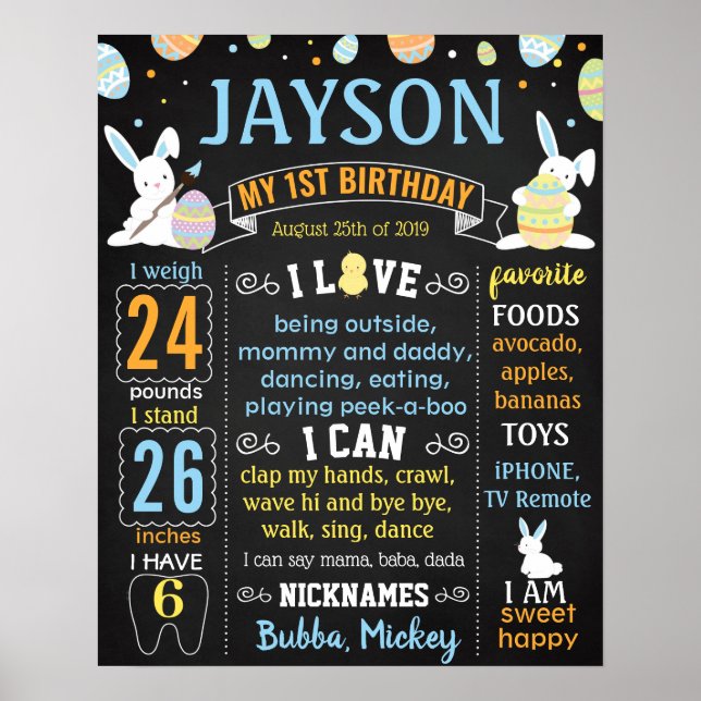 Bunny Easter Egg hunting Birthday board Poster (Front)
