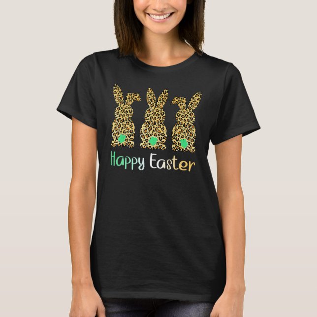 Bunny Easter Leopard Plaid Buffalo Rabbit Easter D T-Shirt (Front)