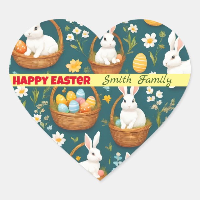 Bunny Easter Modern Collection Heart Sticker (Front)