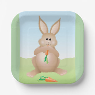 Bunny Eating Carrot Adorable Rabbit Paper Plate