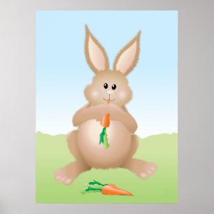 Bunny Eating Carrot Adorable Rabbit Poster