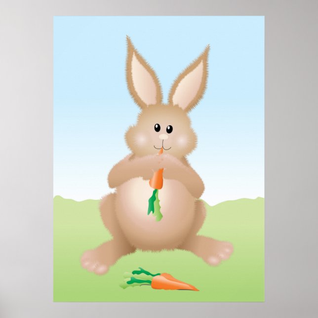 Bunny Eating Carrot Adorable Rabbit Poster (Front)