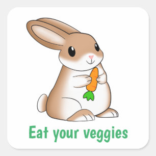 Bunny eating carrot. Eat your veggies Square Sticker