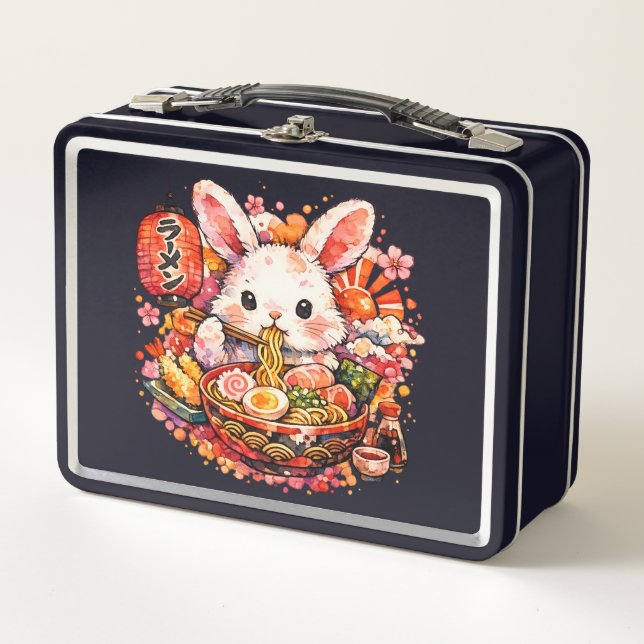 Bunny Eating Ramen Metal Lunch Box (Front)