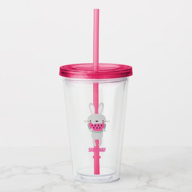 Bunny Eating Watermelon Acrylic Tumbler (Front)
