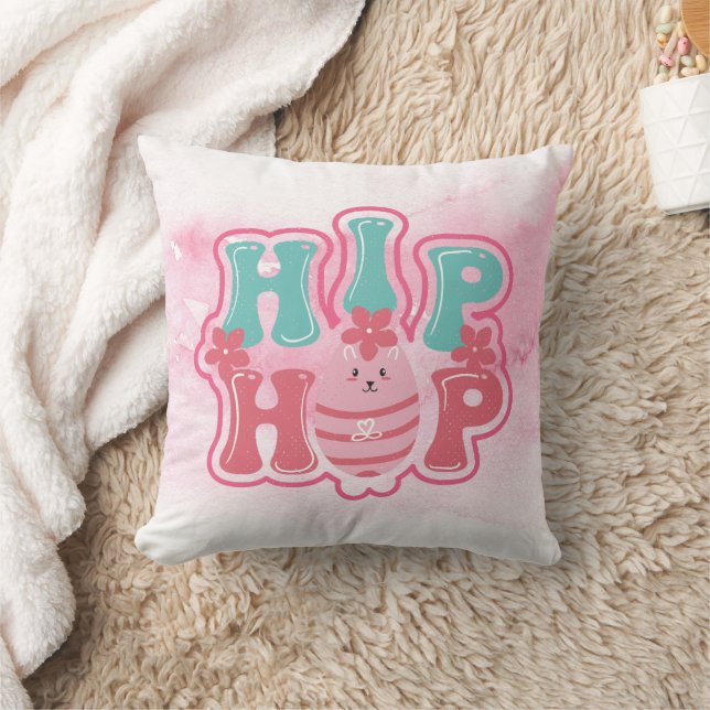 Bunny Egg Hunt Hip Hop Happy Easter Watercolor Cushion (Blanket)