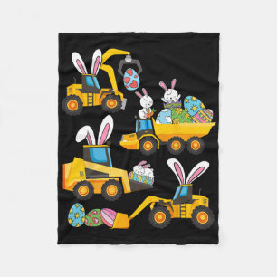 Bunny Eggs Construction Excavator Easter Day Boys  Fleece Blanket