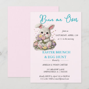 Bunny embroidered Easter BRUNCH & HUNT Invitation