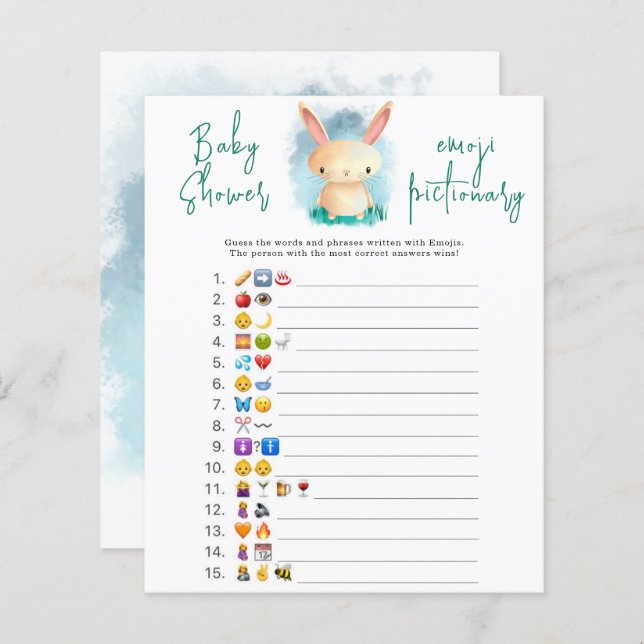 Bunny Emoji picture game baby shower (Front/Back)