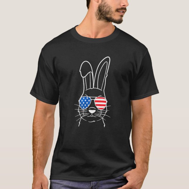 Bunny Face American Flag Sunglasses Cute Bunny T-Shirt (Front)