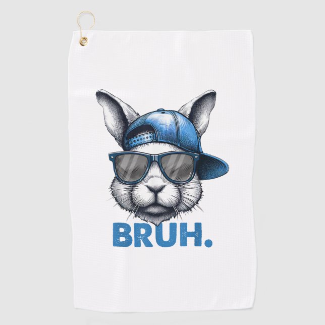 Bunny Face Bruh Meme Funny Saying Bro Greeting Eas Golf Towel (Front)