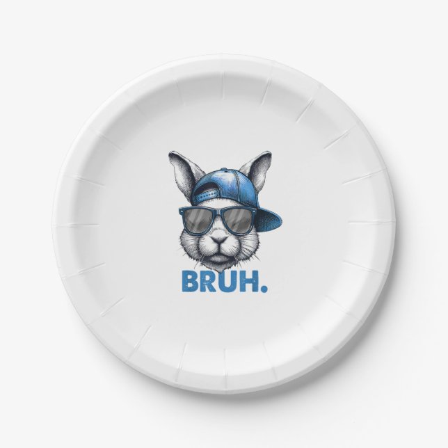 Bunny Face Bruh Meme Funny Saying Bro Greeting Eas Paper Plate (Front)