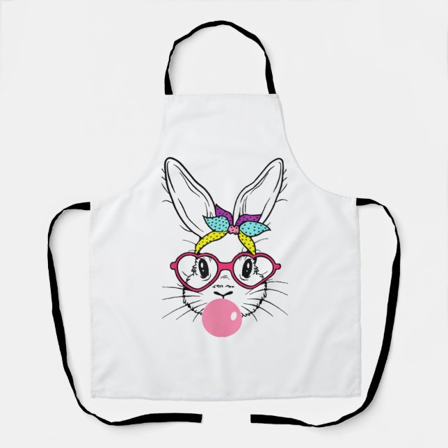 Bunny Face Bubblegum Blowing Glasses Headband Happ Apron (Front)