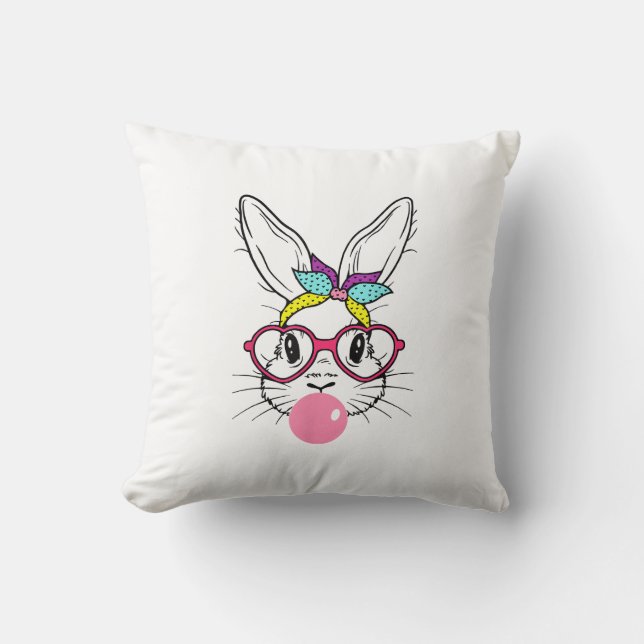 Bunny Face Bubblegum Blowing Glasses Headband Happ Cushion (Front)